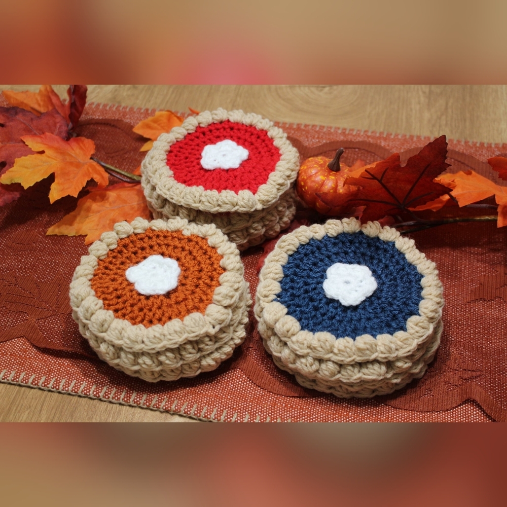 Handmade Pie Coasters Set of 4 - Pumpkin, Blueberry OR Cherry
